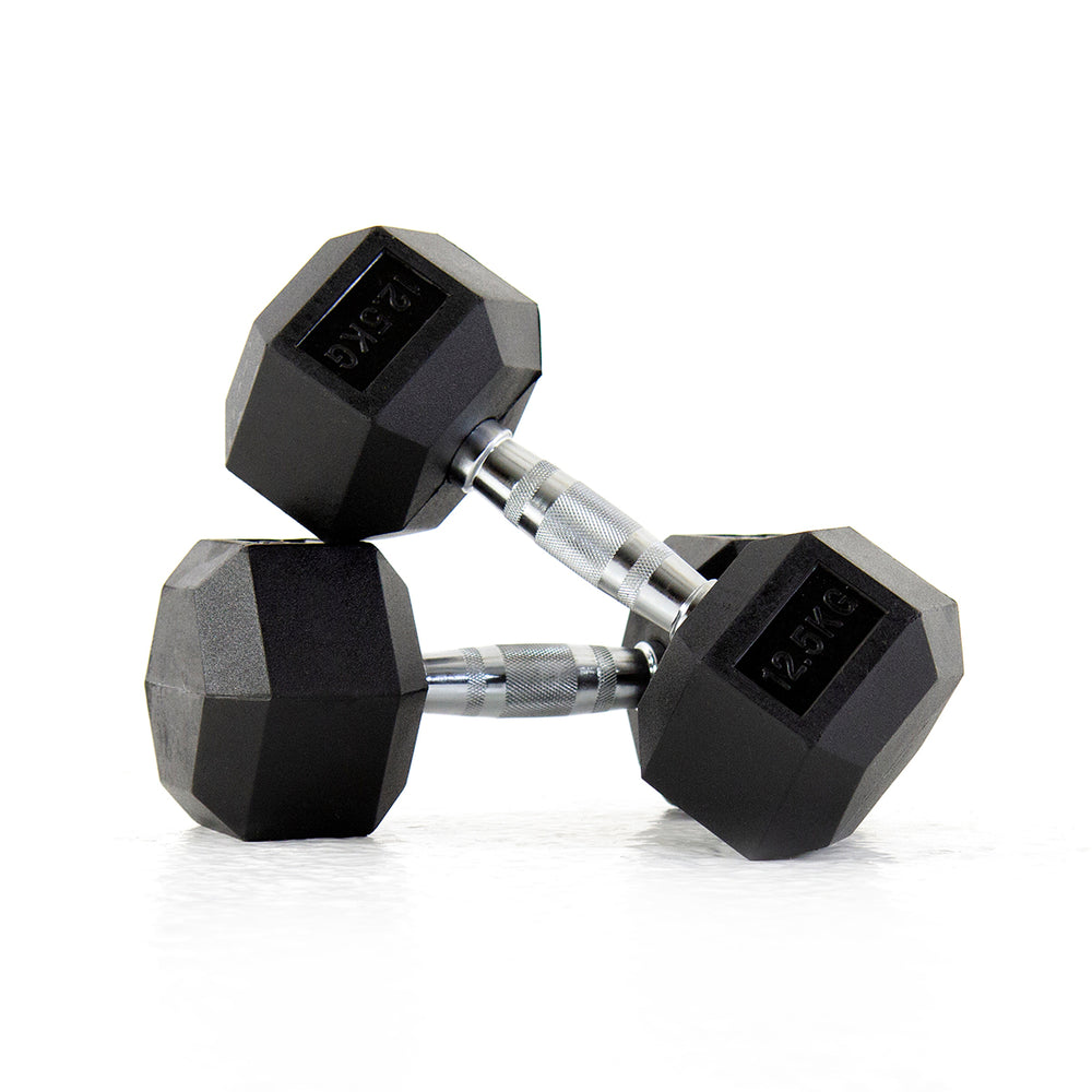 Pulse Fitness HexPro Rubber Dumbbell Set 12.5–25kg (Black) - Premium Performance