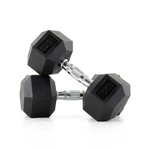 Pulse Fitness HexPro Rubber Dumbbell Set 12.5–25kg (Black) - Premium Performance