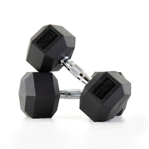 Pulse Fitness HexPro Rubber Dumbbell Set 12.5–25kg (Black) - Premium Performance