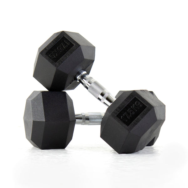Pulse Fitness HexPro Rubber Dumbbell Set 12.5–25kg (Black) - Premium Performance