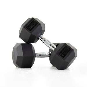 Pulse Fitness HexPro Rubber Dumbbell Set 12.5–25kg (Black) - Premium Performance