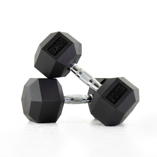 Pulse Fitness HexPro Rubber Dumbbell Set 12.5–25kg (Black) - Premium Performance