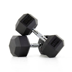 Pulse Fitness HexPro Rubber Dumbbell Set 12.5–25kg (Black) - Premium Performance