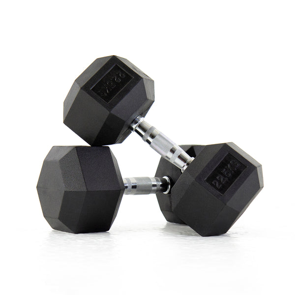 Pulse Fitness HexPro Rubber Dumbbell Set 12.5–25kg (Black) - Premium Performance