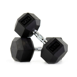 Pulse Fitness HexPro Rubber Dumbbell Set 12.5–25kg (Black) - Premium Performance
