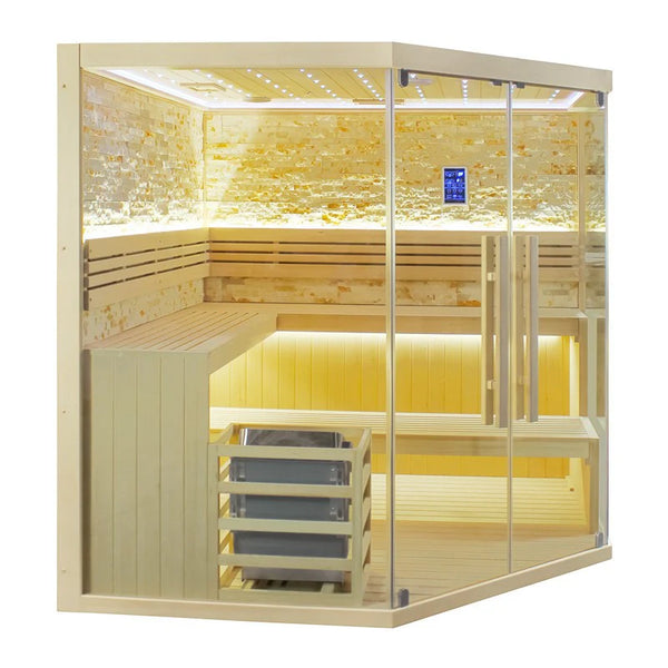 CenturaHeat 6-8 Person Traditional Corner Indoor Sauna - Premium Performance