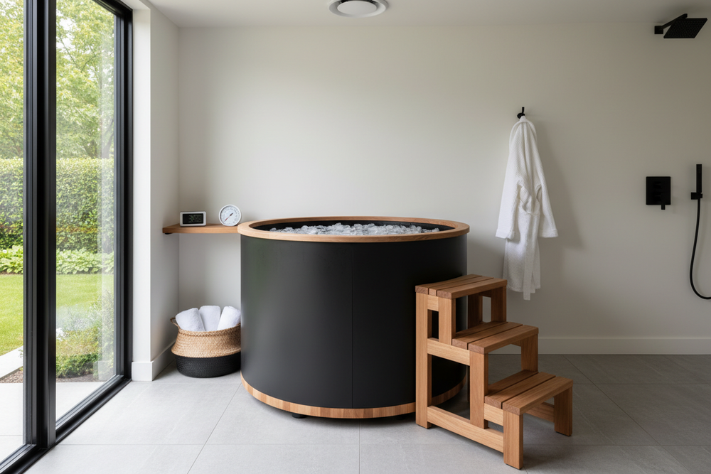 create image of a small ice bath you would use after training in a nice home 